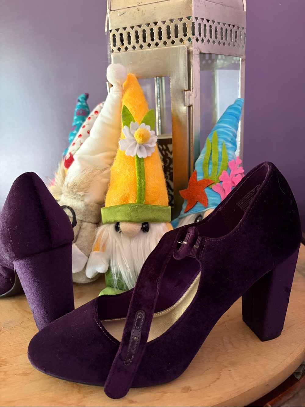 Christian Siriano Purple Velvet Mary Jane Block Heels